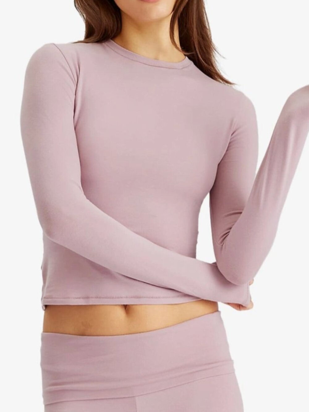 Skims stretch long sleeve cotton jersey crewneck shirt Dusk pink Sz S